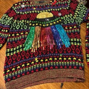 Blizzard Bay Christmas Sweater UFO  Candy Abduction Size L Light Up Festive Rave